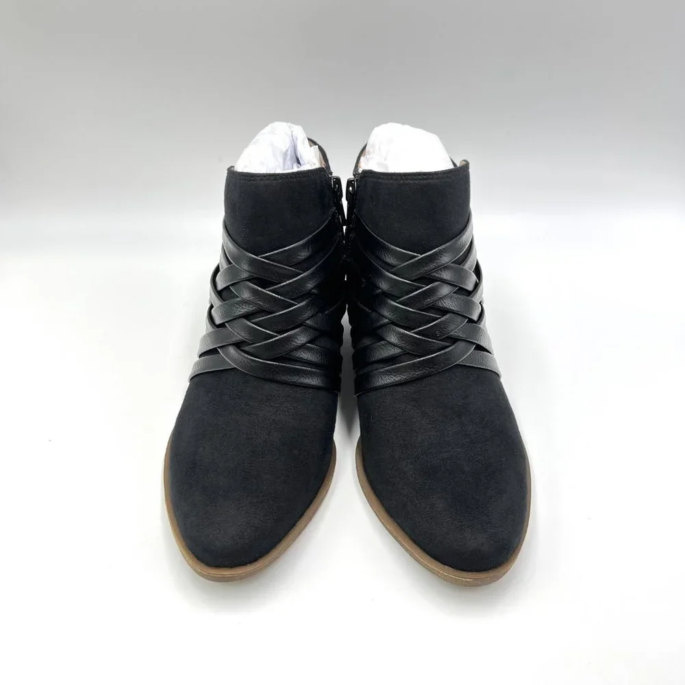 6W‎ 6 WIDE Lifestride Womens Prairie Black Faux Vegan Suede Leather Ankle Boots